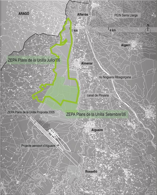 Zona d'especial protecció d'aus dels plans de la Unilla (Almenar) Mapa: Montse Ferrés